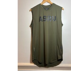 ASRV Mens Medium Sleeveless Training Tank Olive Green Train Lite Gym Shirt
